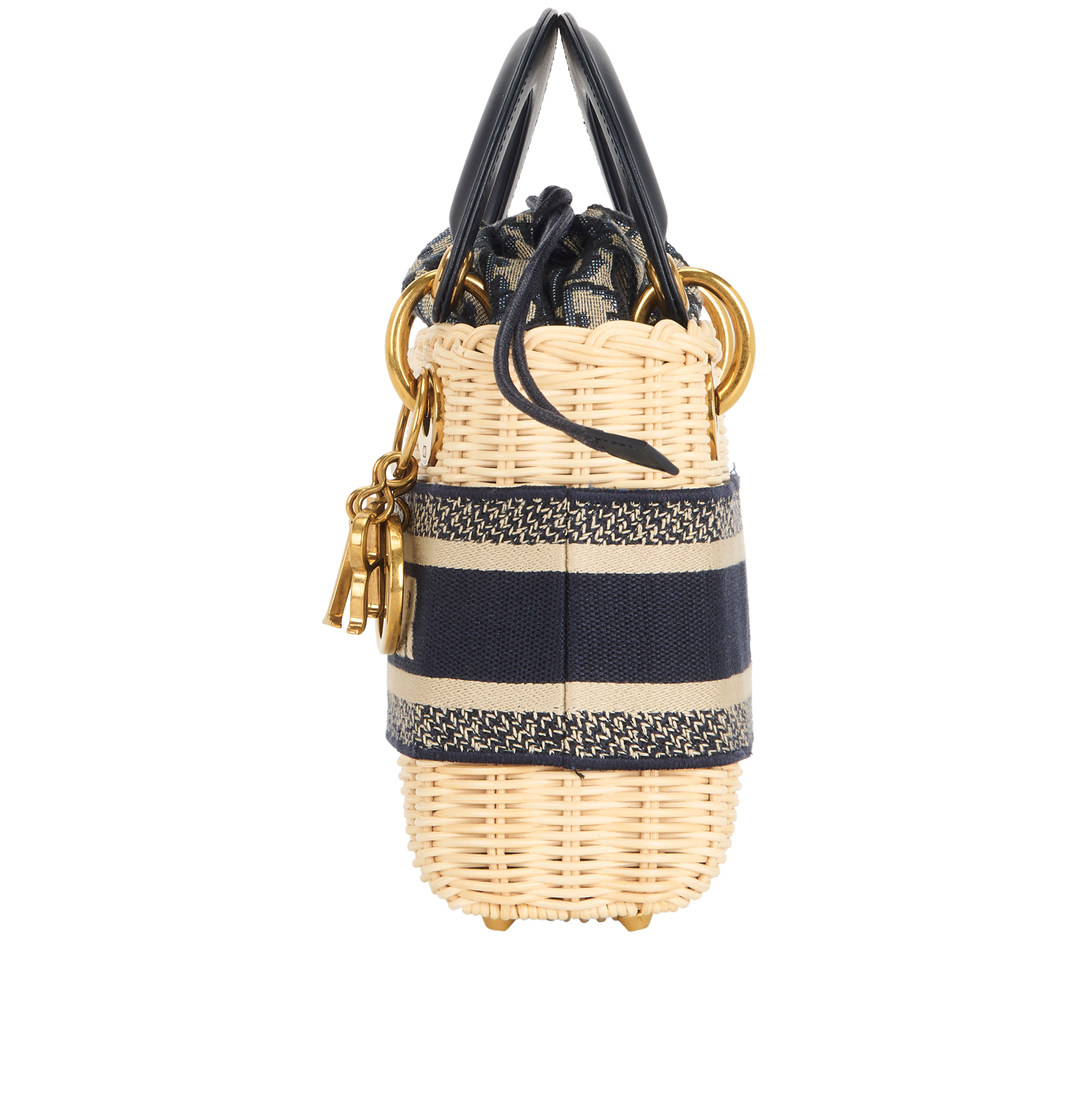 Mini Wicker Lady Dior, &pound;2,100, Handbags, Beige/Navy, Leather/Raffia, Bottom view